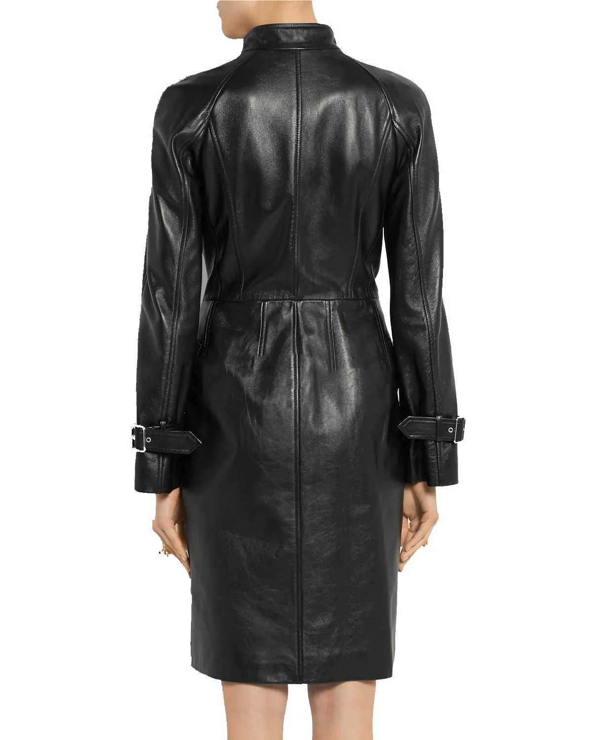 Women's Mid Length Double Breasted Leather Coat TC15