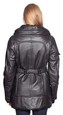 WOMEN'S MID-LENGTH PARKA BUTTER SOFT LAMB LEATHER WITH FOUR POCKETS