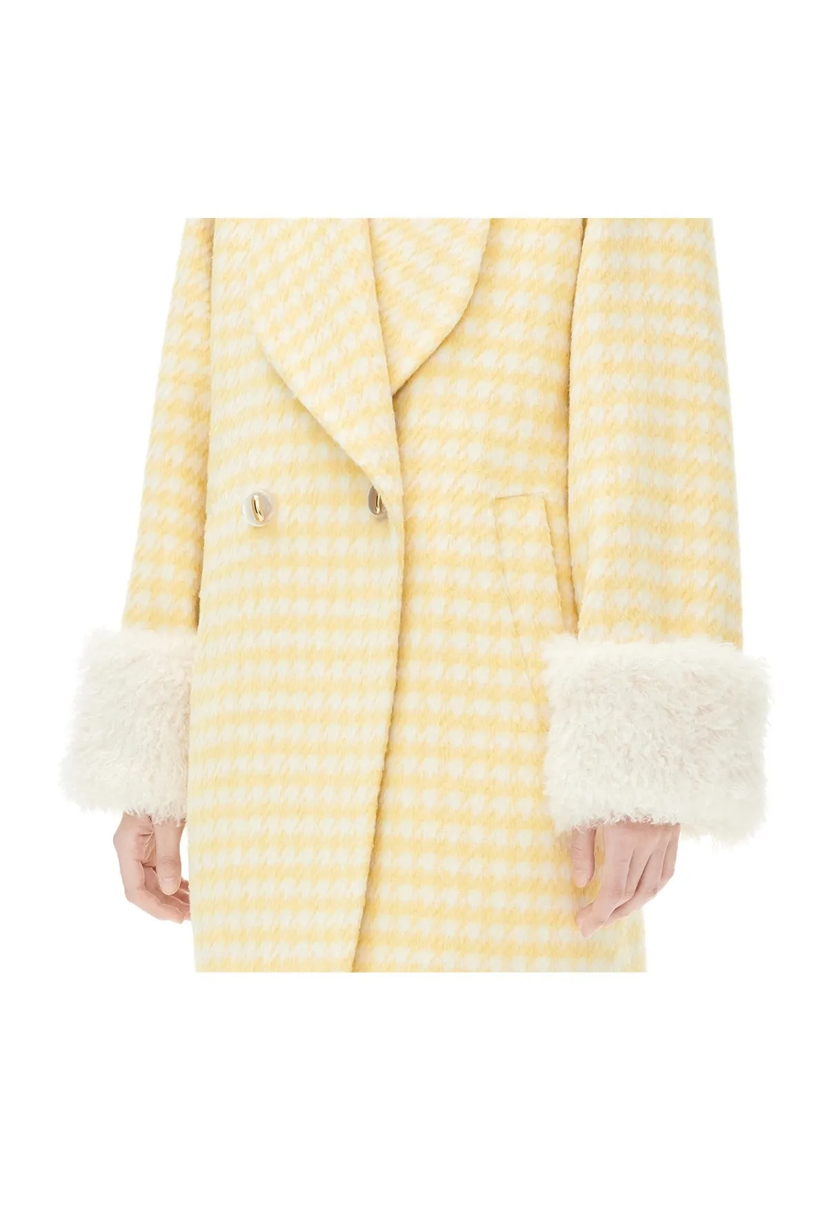 YES BY YESIR autumn winter loose stylish tulip yellow houndstooth coat  - Kibban