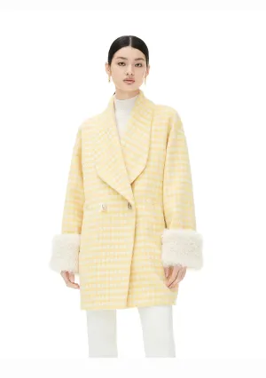 YES BY YESIR autumn winter loose stylish tulip yellow houndstooth coat  - Kibban