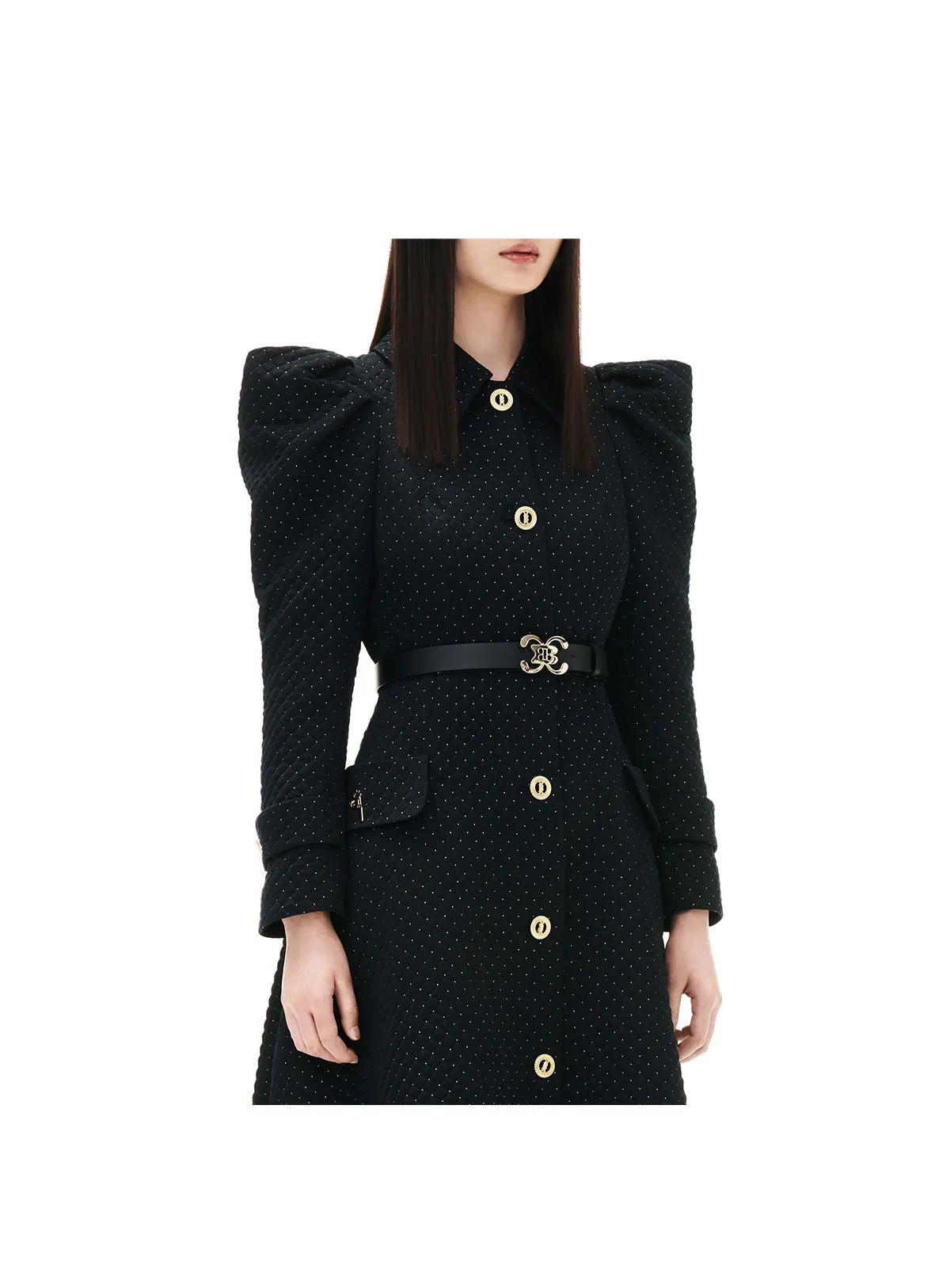 YES BY YESIR luxury elegant high-end autumn winter women's black gold party coat - Bakkai