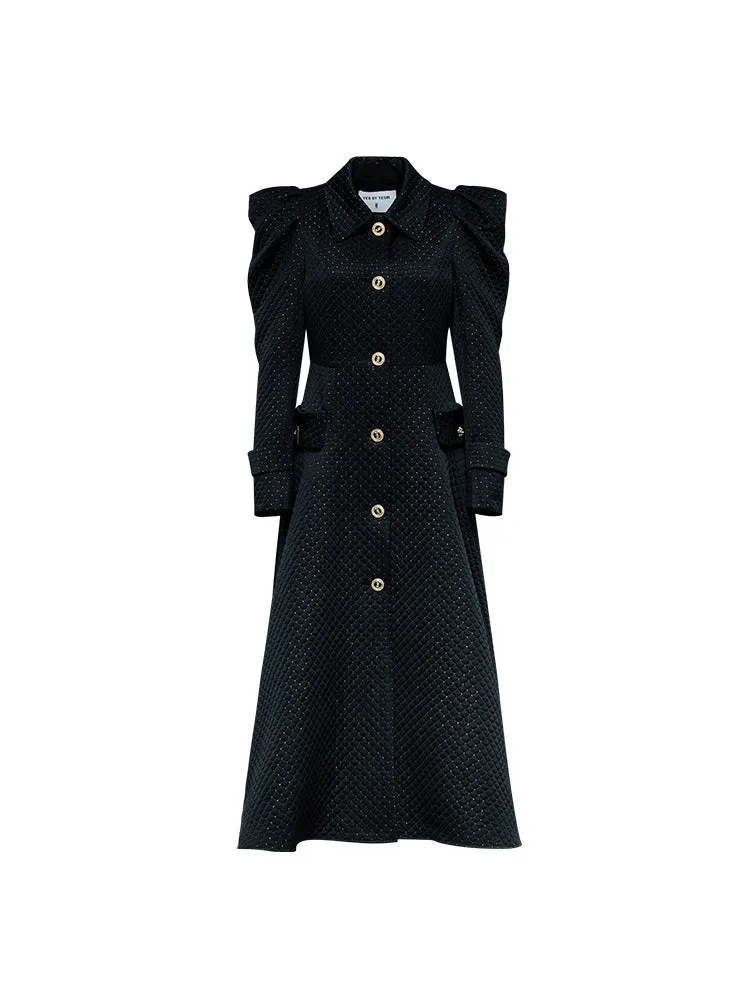 YES BY YESIR luxury elegant high-end autumn winter women's black gold party coat - Bakkai