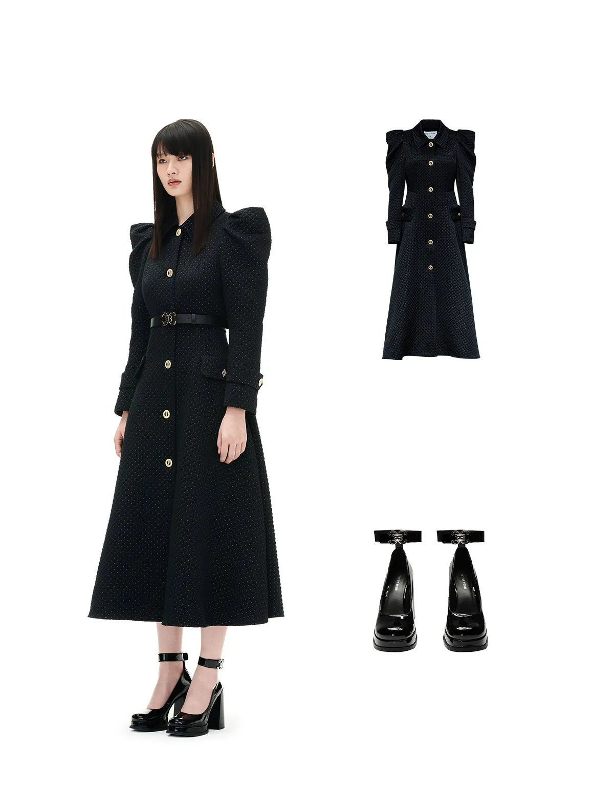 YES BY YESIR luxury elegant high-end autumn winter women's black gold party coat - Bakkai