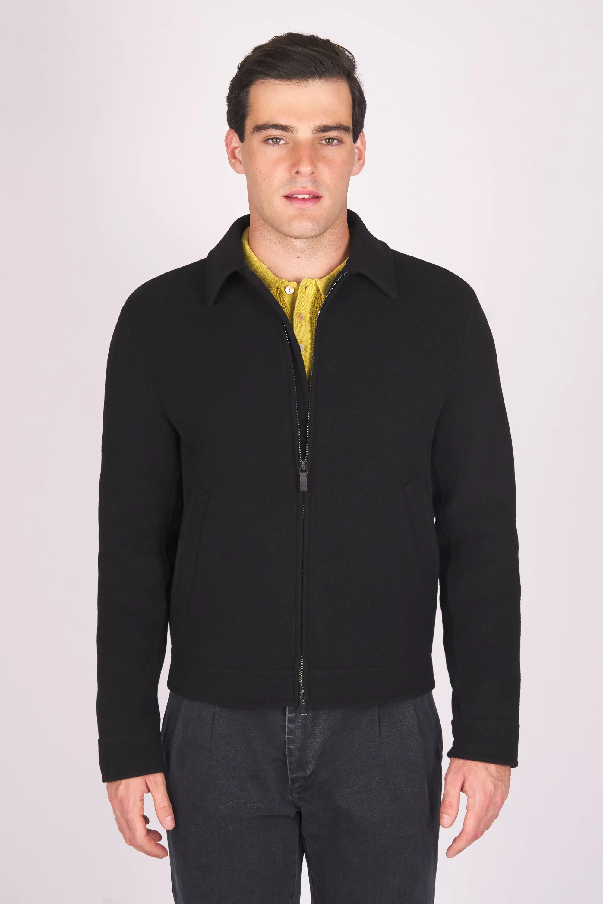 Zipped Jacket with Wool Double-Fabric